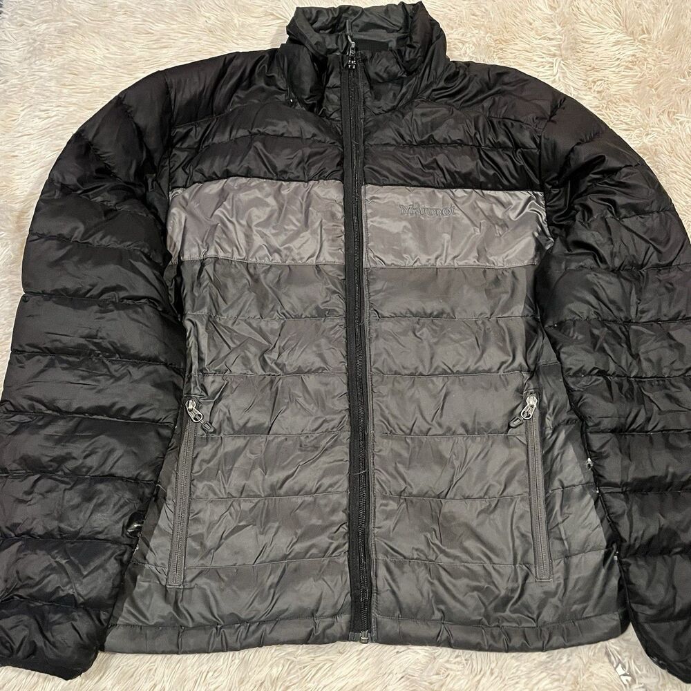 Marmot Men's 600 Fill Black Gray Lightweight Full Zip Puffer Jacket Medium